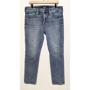 Express Jeans Mens 34x34 Blue Slim Straight Medium Wash Western Stretch Denim